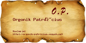 Orgonik Patrícius névjegykártya